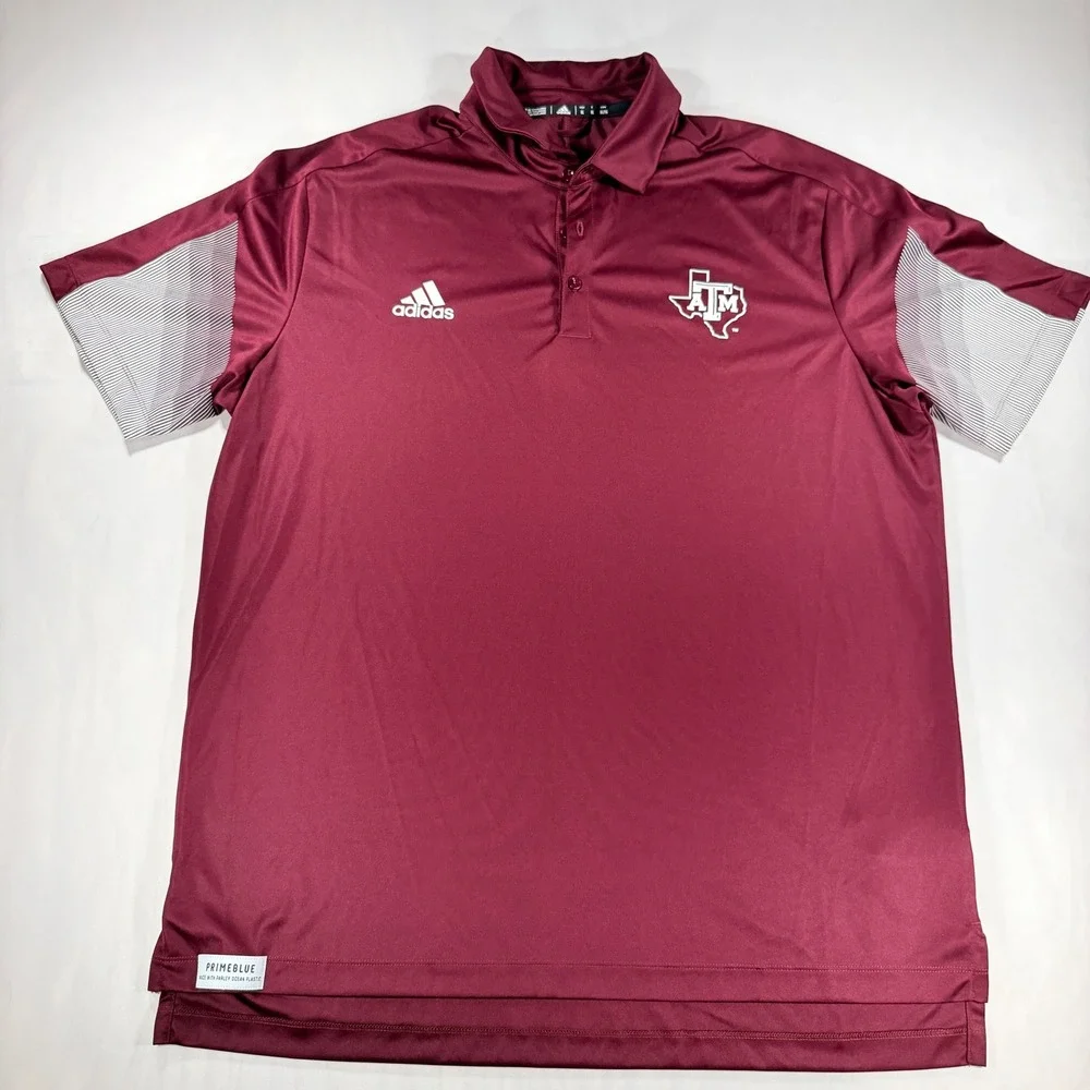 Adidas Polo Shirt Mens XL Maroon Texas A&M Aggies Primeblue Golf Top H35597